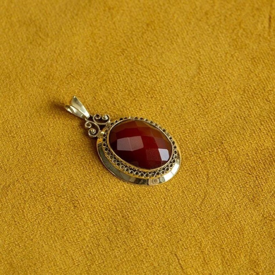 Jewelry vintage Pendant With Gemstone | Gold Pendant With Carnelian 14 Crt