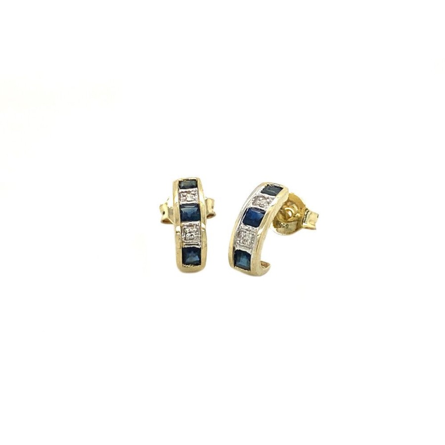 Jewelry vintage Earrings With Gemstone | Gold Ear Studs With Synthetic Sapphire 14 Krt