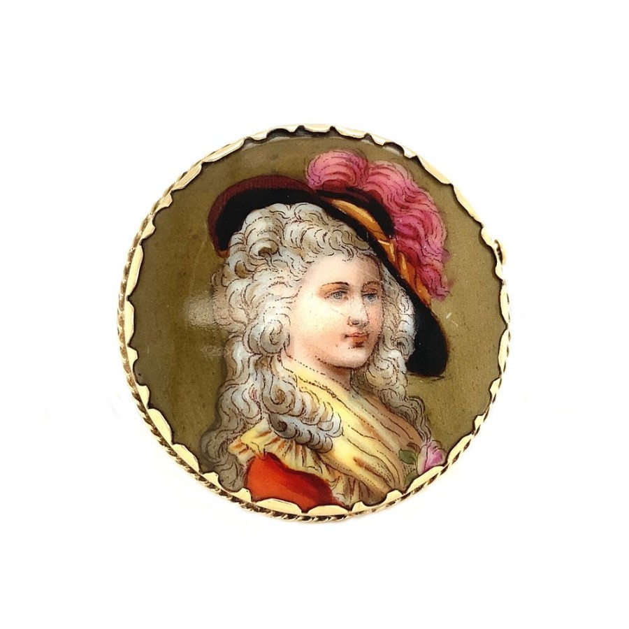 Jewelry vintage Brooches | Gold Brooch With Peinture Enamel 14 Krt