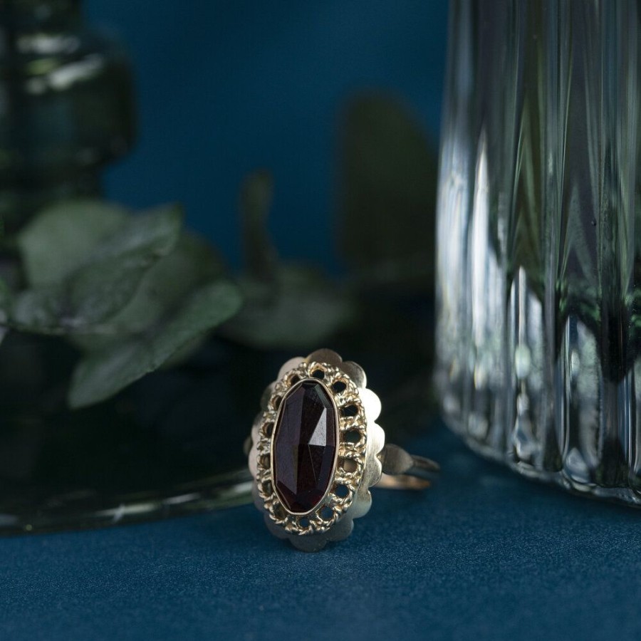 Jewelry vintage Rings With Gemstone | Gold Ring With Garnet 14 Krt