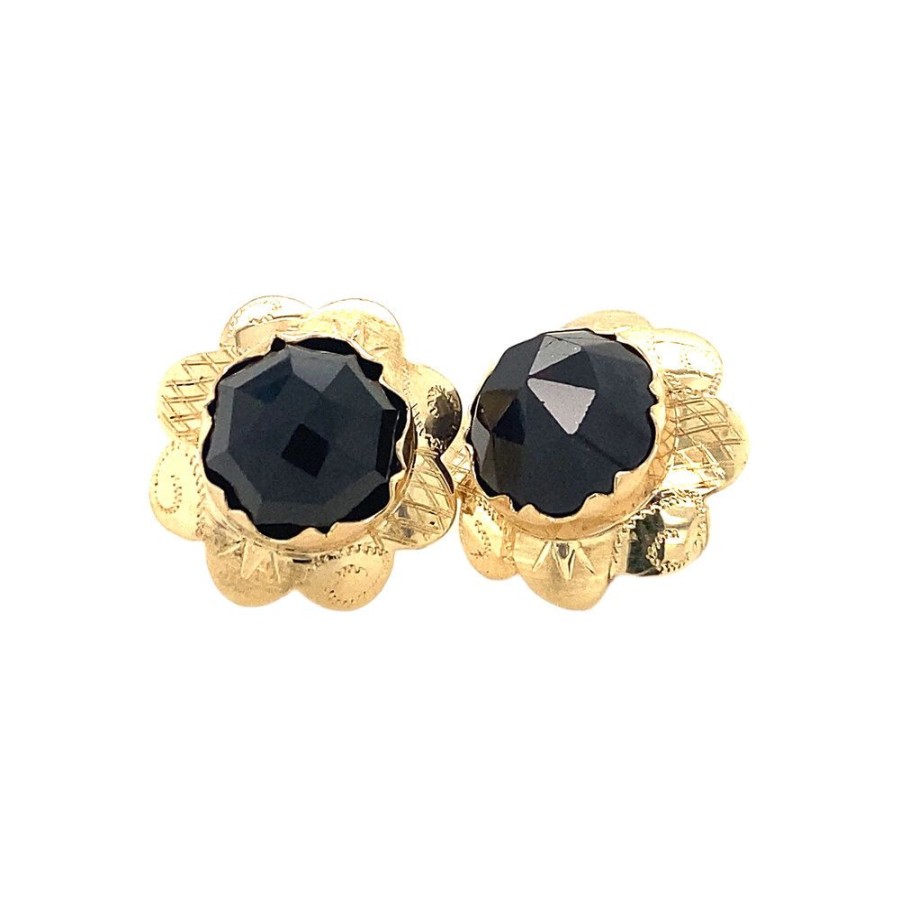 Jewelry vintage Earrings With Gemstone | Gouden Oorstekers Met Granaat 14 Krt