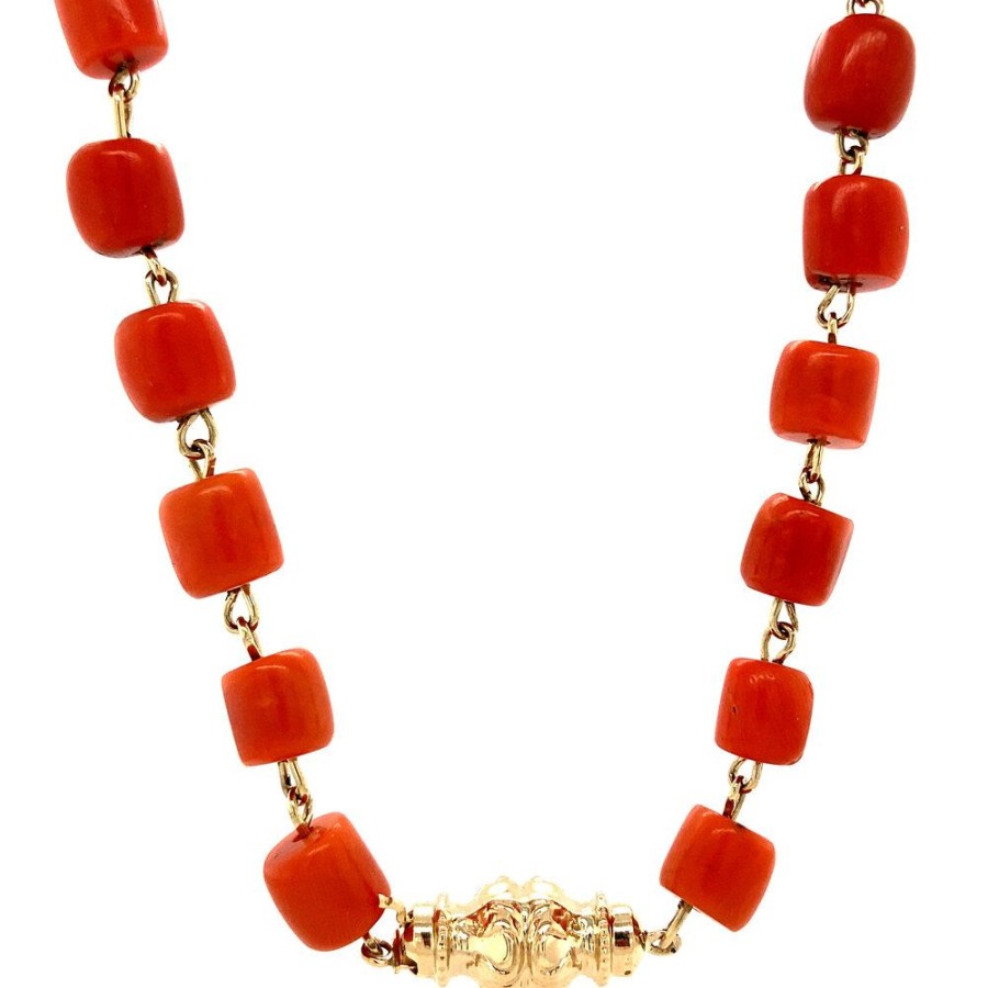 Jewelry vintage Necklaces With Gemstone | Blood Coral Necklace With Gold Lacing 45 Cm