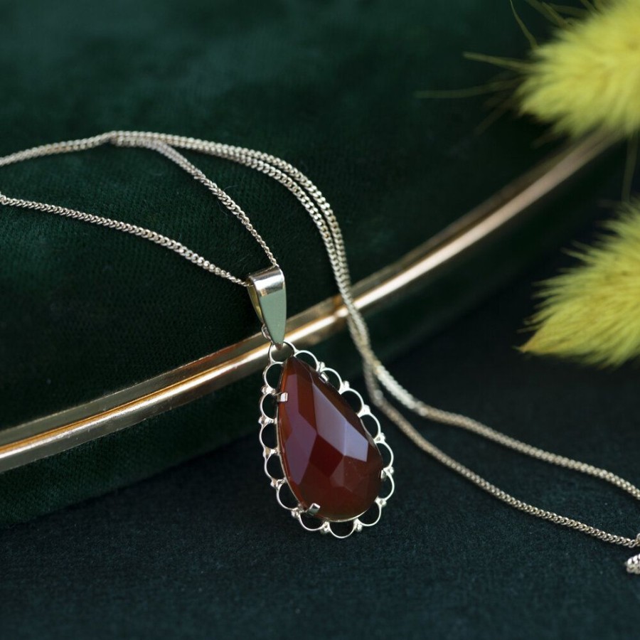 Jewelry vintage Pendant With Gemstone | Gold Pendant With Carnelian 14 Krt