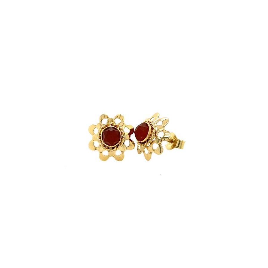 Jewelry vintage Earrings With Gemstone | Gold Ear Studs With Carnelian 14 Krt