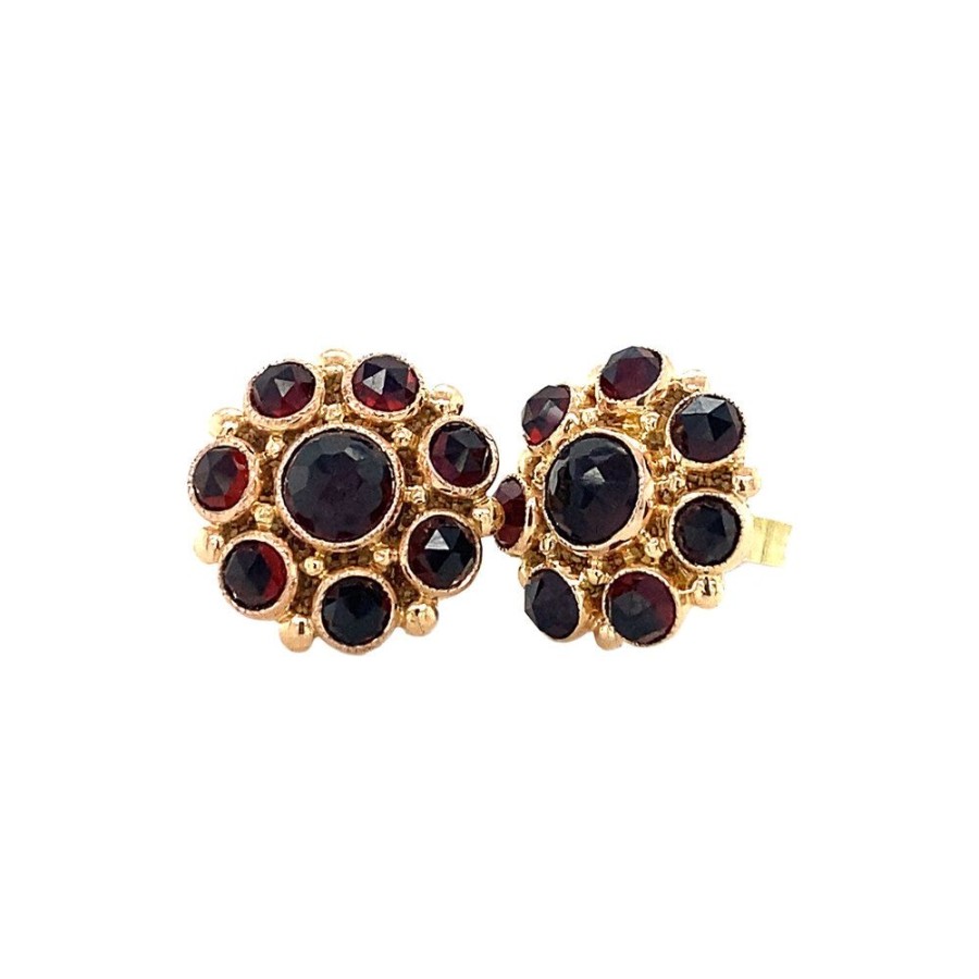 Jewelry vintage Earrings With Gemstone | Gouden Entourage Oorstekers Met Granaat 14 Krt