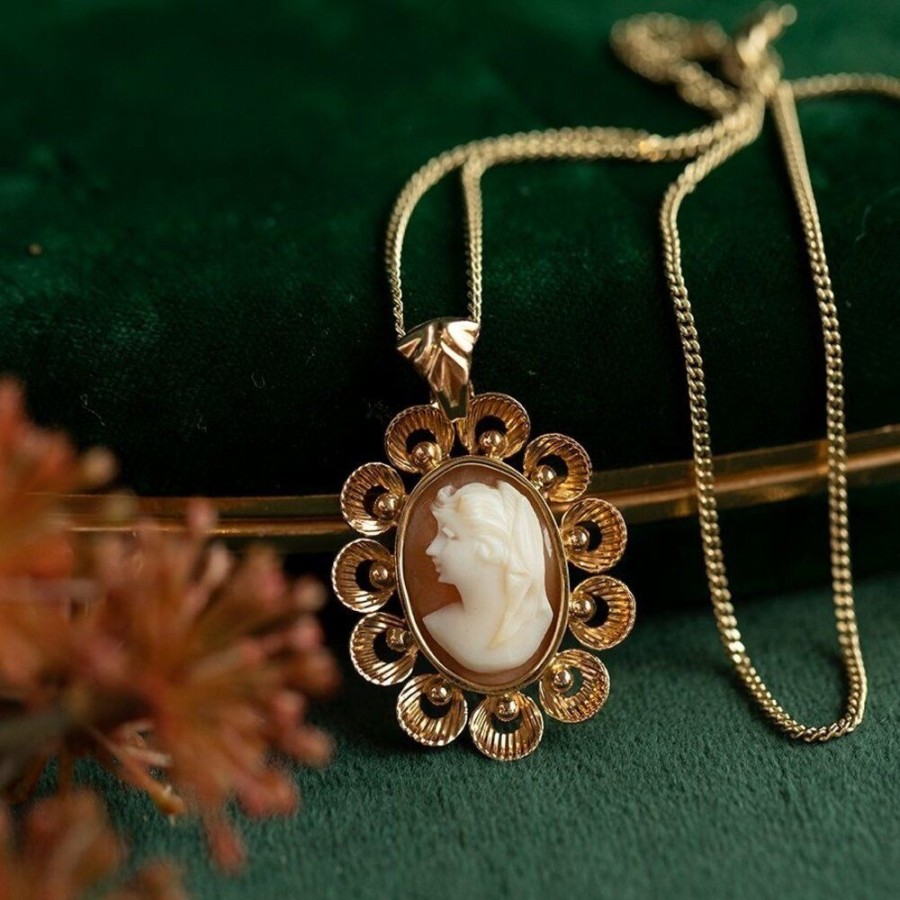 Jewelry vintage Pendant With Gemstone | Gold Pendant With Cameo 18 Krt