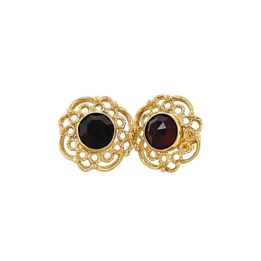 Jewelry vintage Earrings With Gemstone | Gold Ear Studs With Garnet 14 Krt