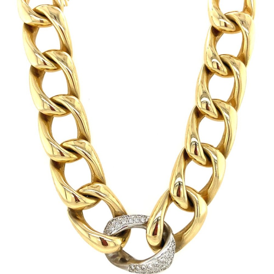 Jewelry vintage Golden Chains | Bicolour Gold Necklace Gourmet With Diamond 46.5 Cm 14 Krt