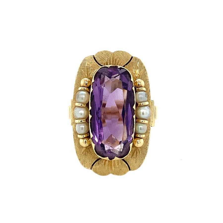 Jewelry vintage Rings With Gemstone | Gouden Ring Met Amethist En Parel 14 Krt