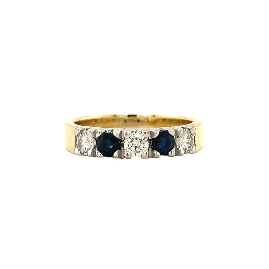 Jewelry vintage Rings With Gemstone | Gold Row Ring With Sapphire And Diamond 14 Krt