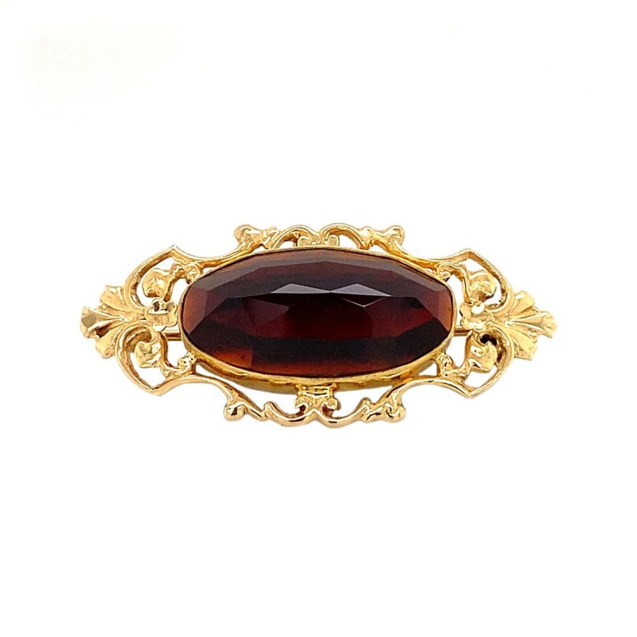 Jewelry vintage Brooches | Gold Brooch With Garnet 14 Krt