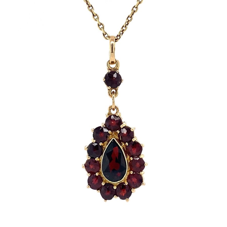 Jewelry vintage Pendant With Gemstone | Gold Entourage Pendant With Garnet 14 Krt