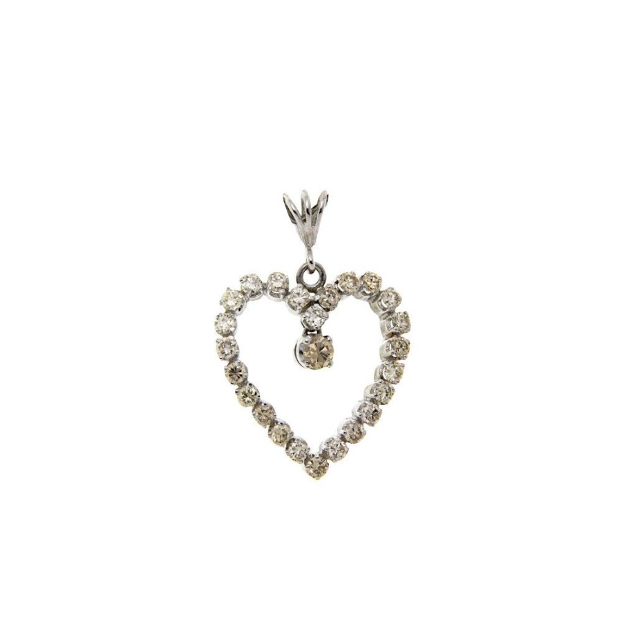 Jewelry vintage Pendant With Gemstone | White Gold Heart Pendant With Diamond 18 Krt