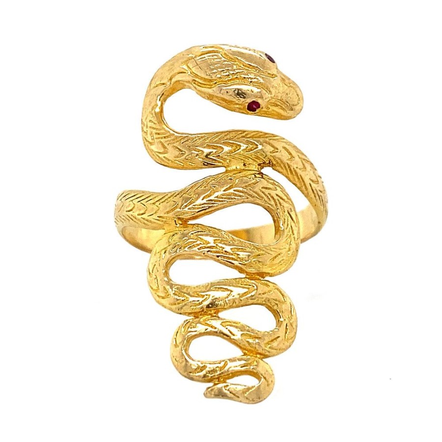 Jewelry vintage Rings With Gemstone | Gold Snake Ring With Ruby 18 Krt