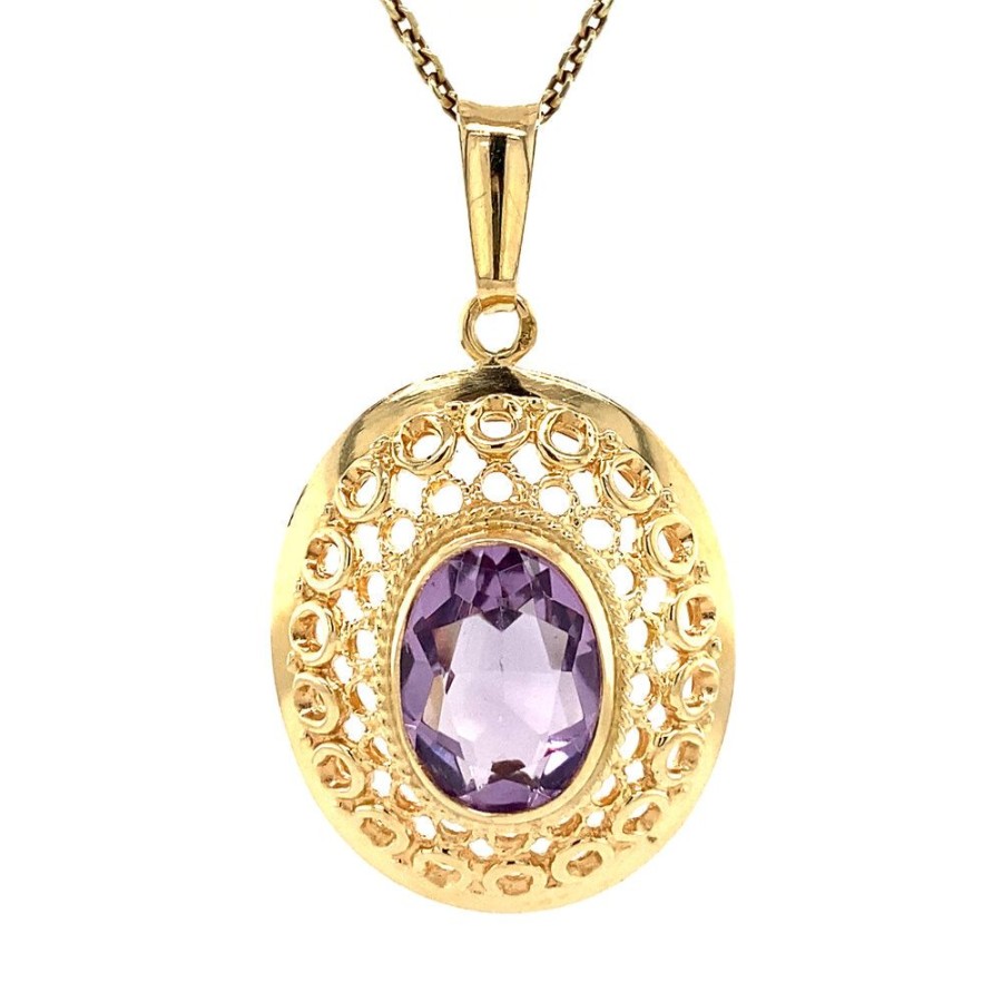 Jewelry vintage Pendant With Gemstone | Gold Pendant With Amethyst 14 Krt