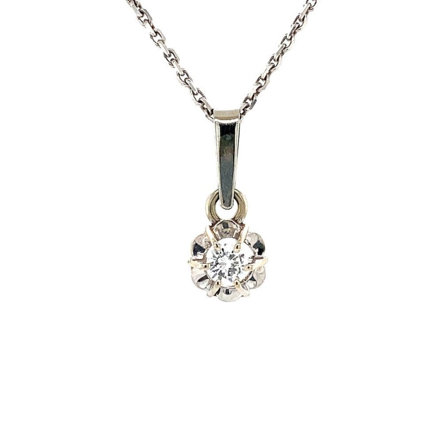 Jewelry vintage Pendant With Gemstone | White Gold Solitaire Pendant With Diamonds 14 Krt