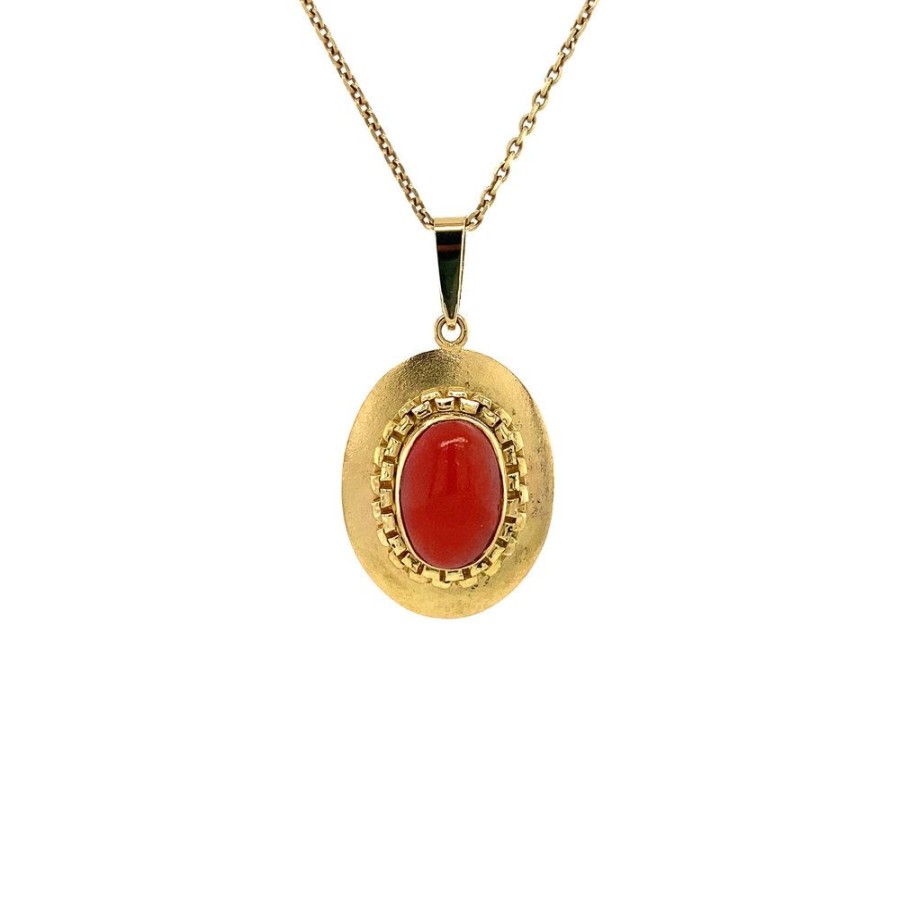 Jewelry vintage Golden Pendants | Gold Pendant With Red Coral 18 Krt