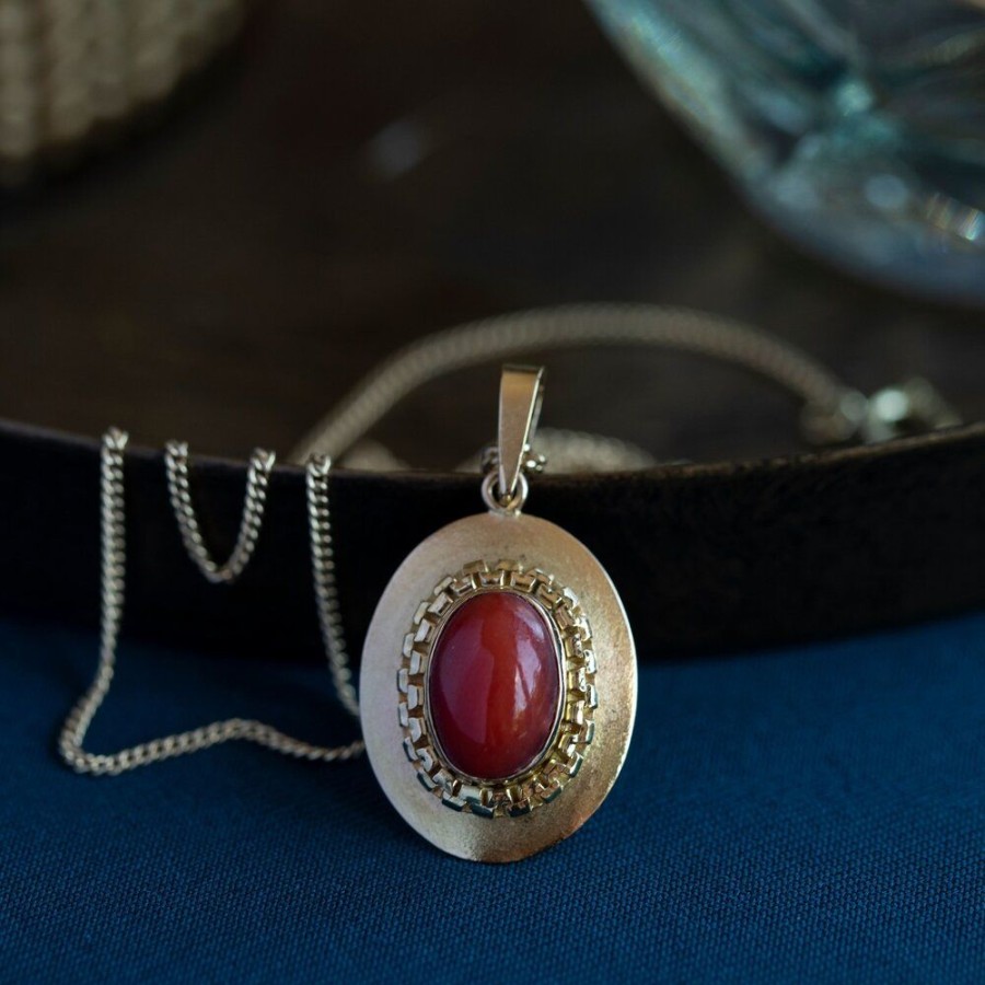 Jewelry vintage Golden Pendants | Gold Pendant With Red Coral 18 Krt