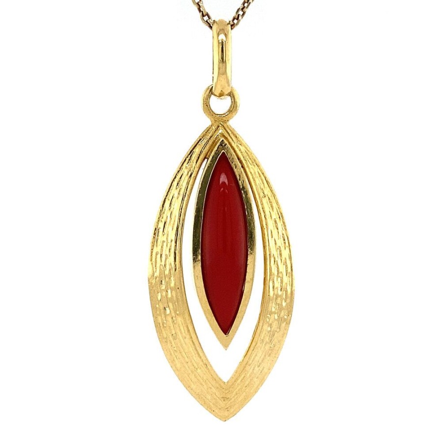 Jewelry vintage Pendant With Gemstone | Gold Pendant With Blood Coral 14 Krt