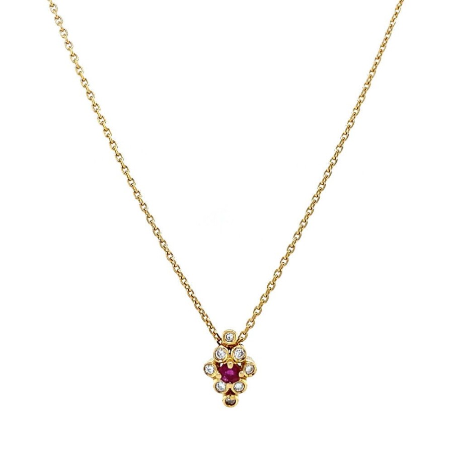 Jewelry vintage Golden Chains | Gold Necklace Anchor With Pendant With Diamond And Ruby 37.5 Cm 18 Krt