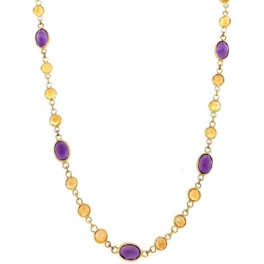 Jewelry vintage Necklaces With Gemstone | Gold Necklace With Amethyst And Citrine 42 Cm 18 Krt