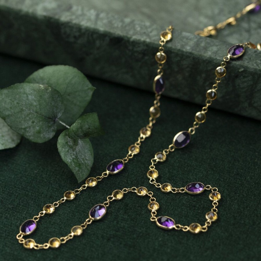 Jewelry vintage Necklaces With Gemstone | Gold Necklace With Amethyst And Citrine 42 Cm 18 Krt