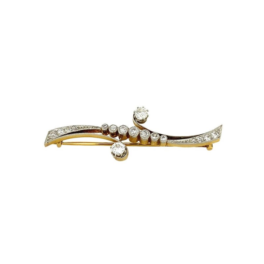 Jewelry vintage Brooches | Gold Brooch With Bolshevik Cut Diamonds 14 Crt