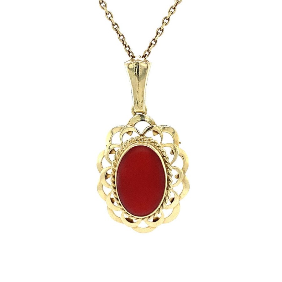 Jewelry vintage Pendant With Gemstone | Gold Pendant With Red Coral 14 Crt