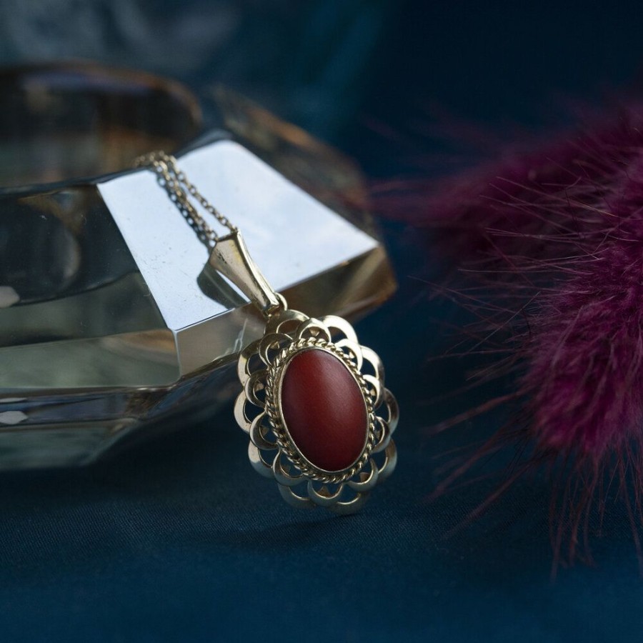 Jewelry vintage Pendant With Gemstone | Gold Pendant With Red Coral 14 Crt