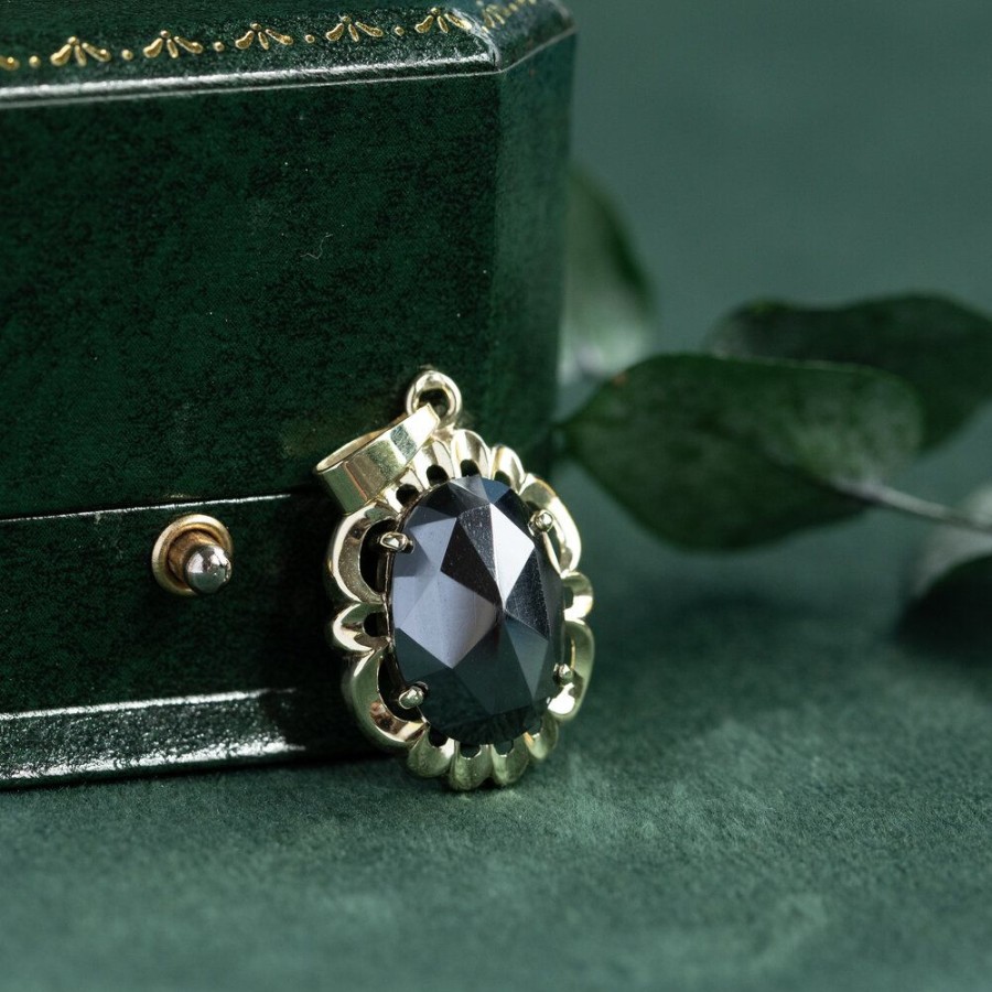 Jewelry vintage Pendant With Gemstone | Gold Pendant With Hematite 14 Krt