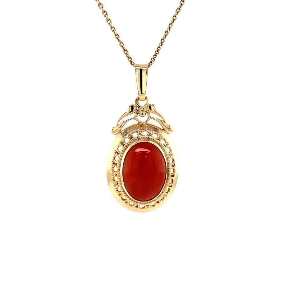 Jewelry vintage Pendant With Gemstone | Gold Pendant With Red Coral 14 Krt