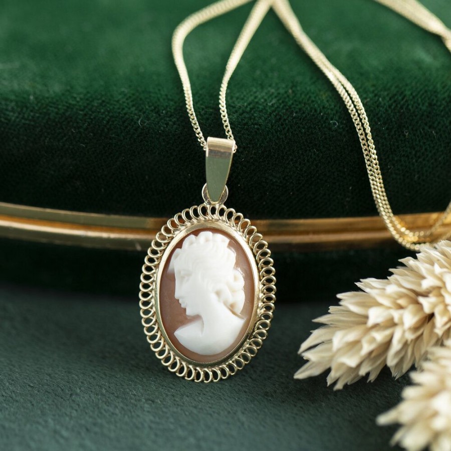 Jewelry vintage Pendant With Gemstone | Gold Pendant With Cameo 14 Krt