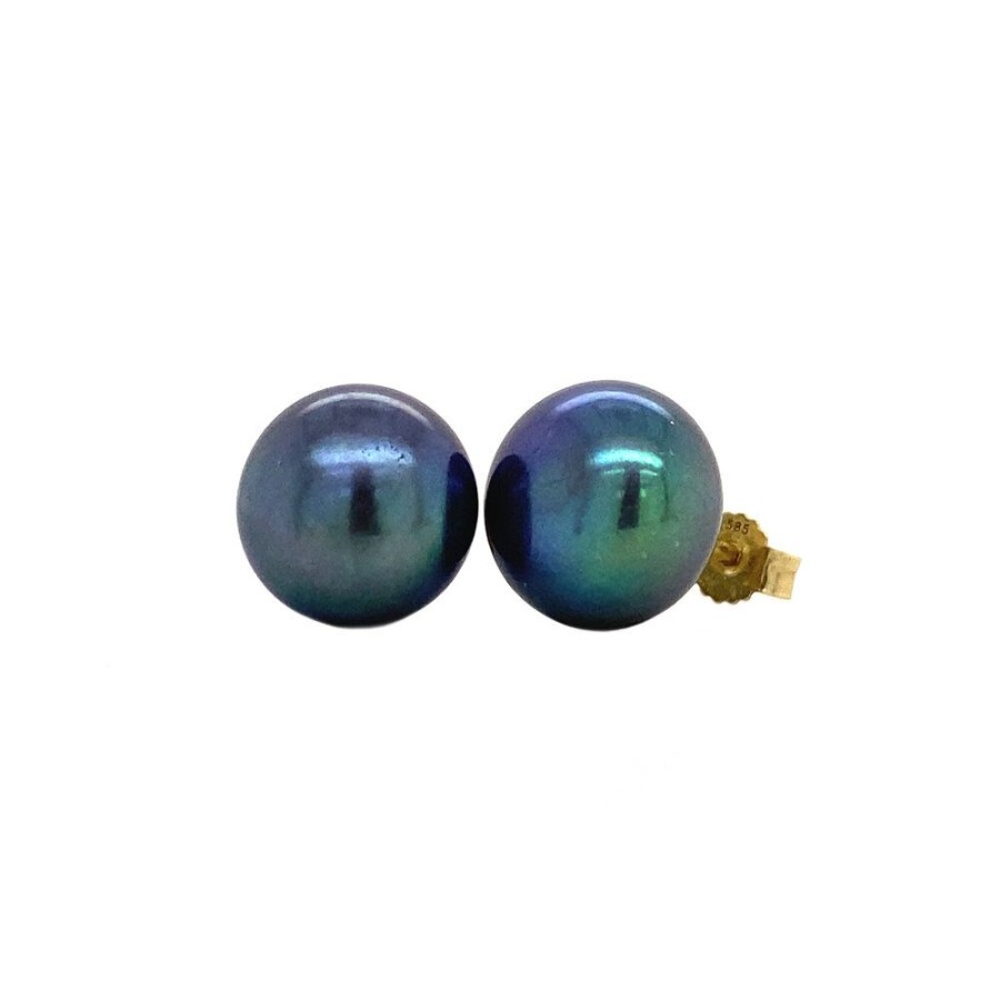 Jewelry vintage Earrings With Gemstone | Gold Ear Studs With Black Pearl 14 Krt