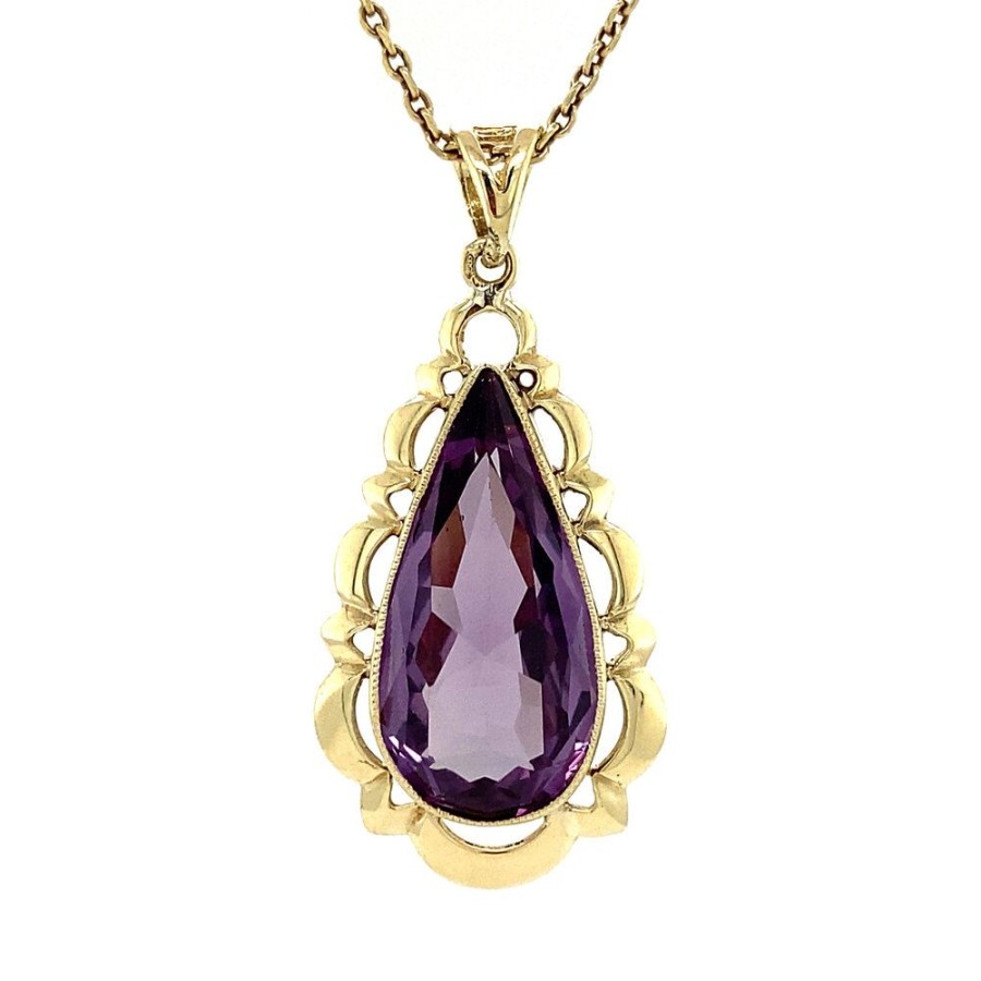 Jewelry vintage Pendant With Gemstone | Gold Pendant With Purple Sapphire 14 Krt