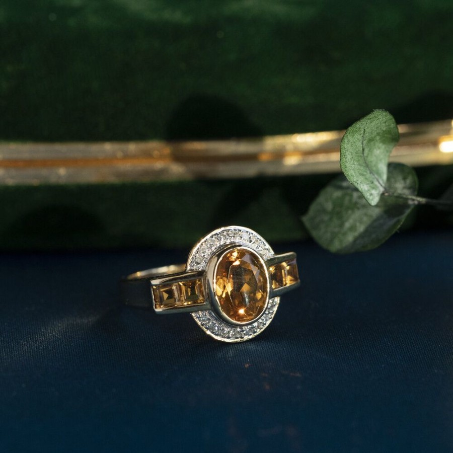 Jewelry vintage Rings With Gemstone | Ring With Citrine And Diamond 9 Krt