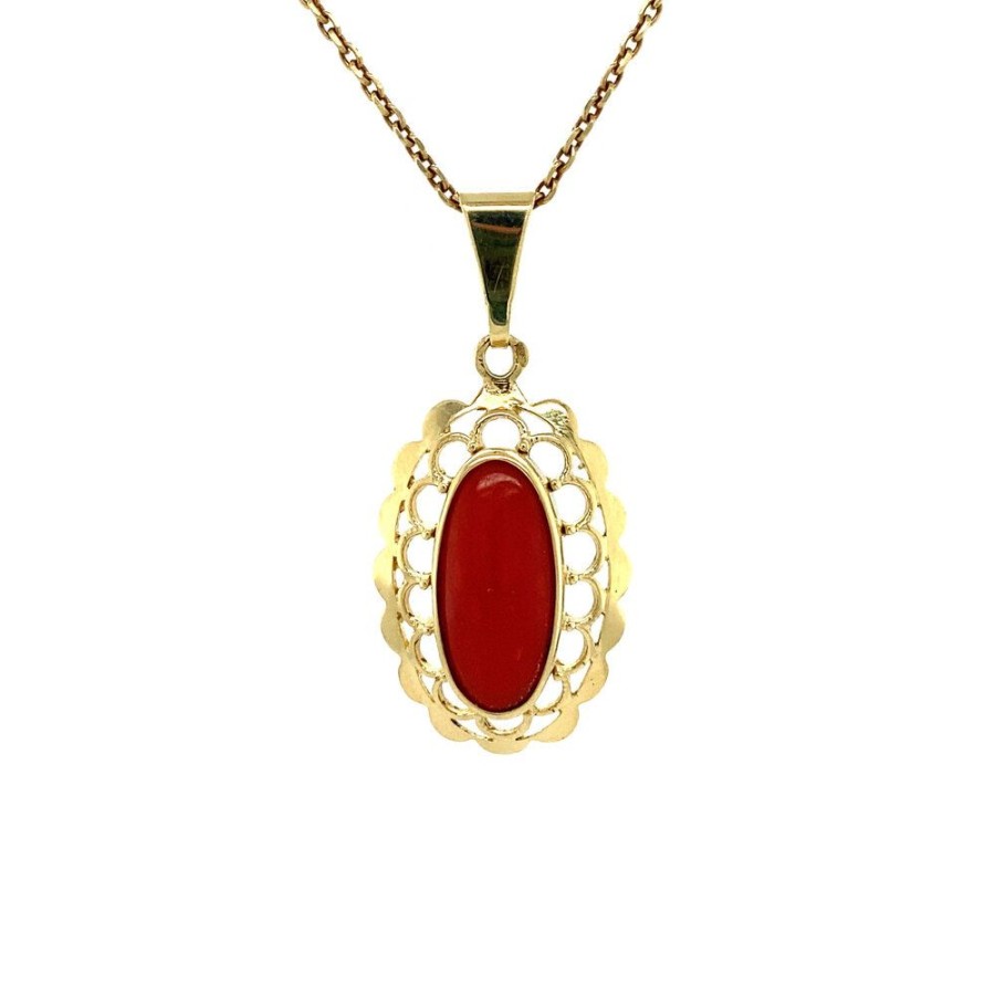 Jewelry vintage Pendant With Gemstone | Gold Pendant With Red Coral 14 Krt