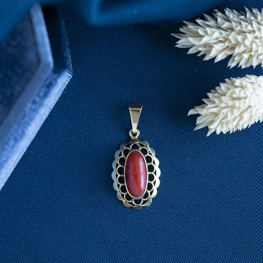 Jewelry vintage Pendant With Gemstone | Gold Pendant With Red Coral 14 Krt