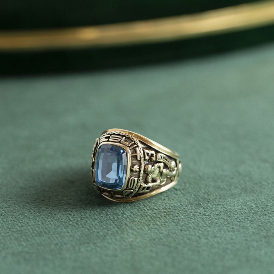 Jewelry vintage Rings With Gemstone | Men'S Ring With Blue Spinel 10 Krt