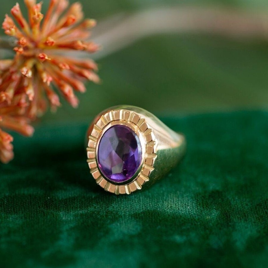 Jewelry vintage Rings With Gemstone | Gold Signet Ring With Amethyst 14 Krt