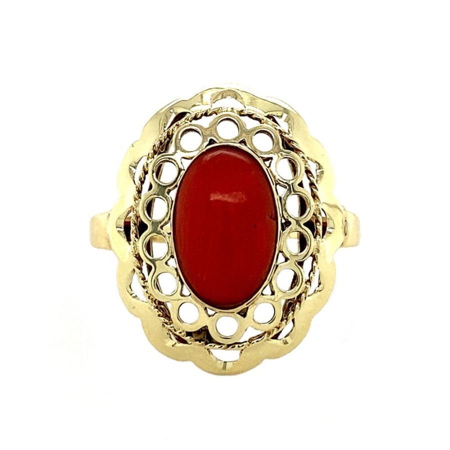 Jewelry vintage Rings With Gemstone | Gold Ring With Blood Coral 14 Krt