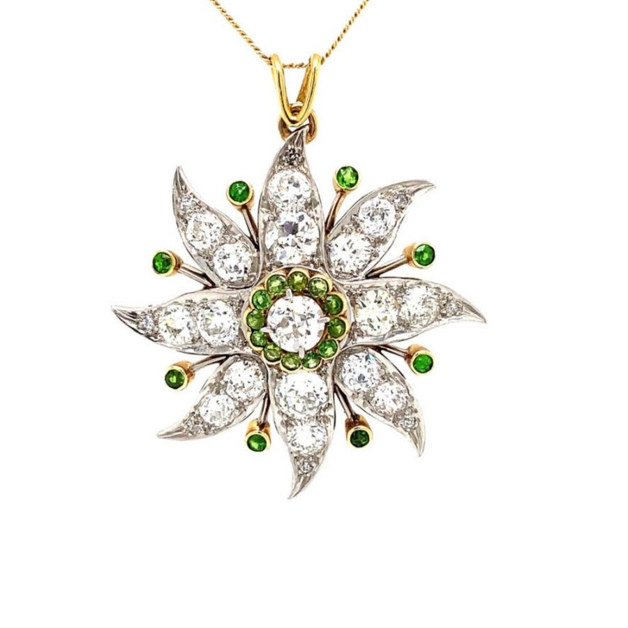 Jewelry vintage Pendant With Gemstone | Gold Sunburst Pendant With Diamond And Peridot 14 Krt/900