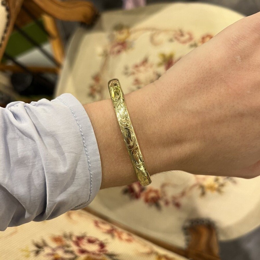 Jewelry vintage Bangle | Gold Bangle With Engraving 14 Krt