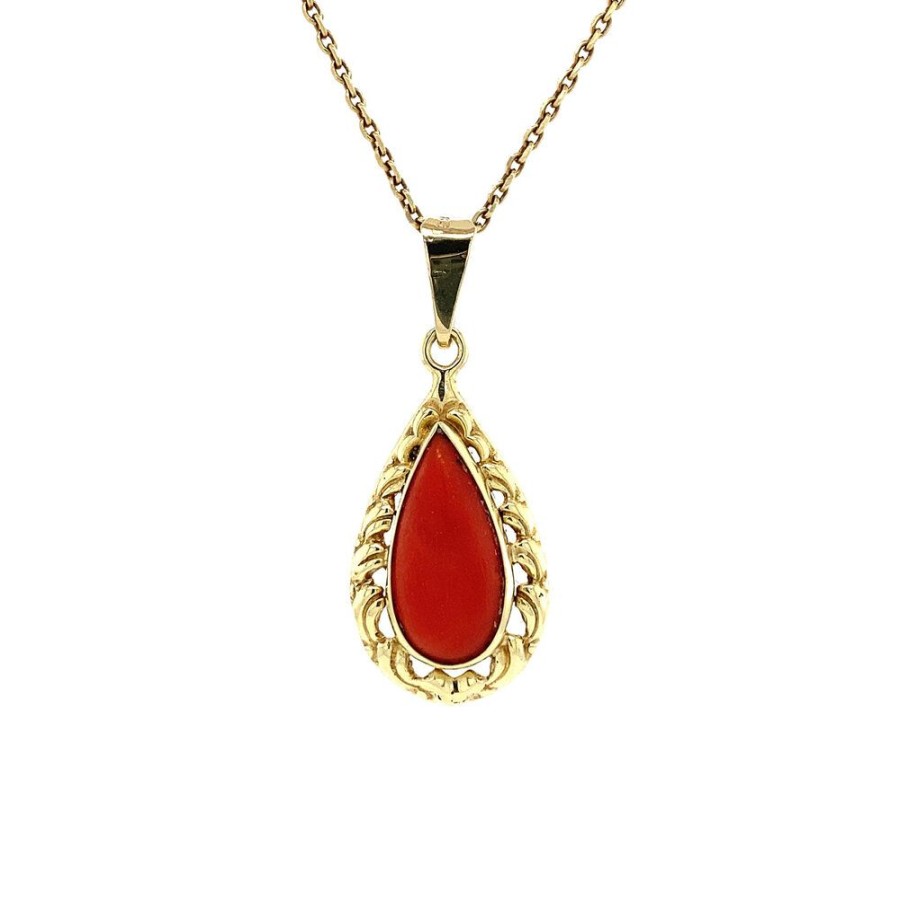 Jewelry vintage Pendant With Gemstone | Gold Pendant With Red Coral 14 Krt