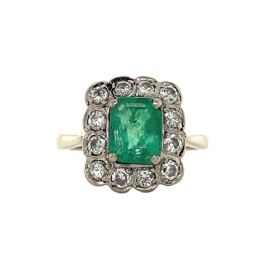 Jewelry vintage Rings With Gemstone | White Gold Ring With Diamond And Emerald 14 Krt