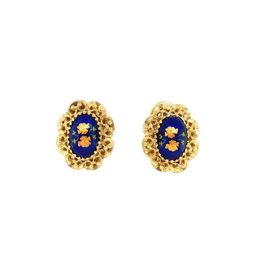 Jewelry vintage Earrings With Gemstone | Gold Ear Clips With Enamel 18 Krt