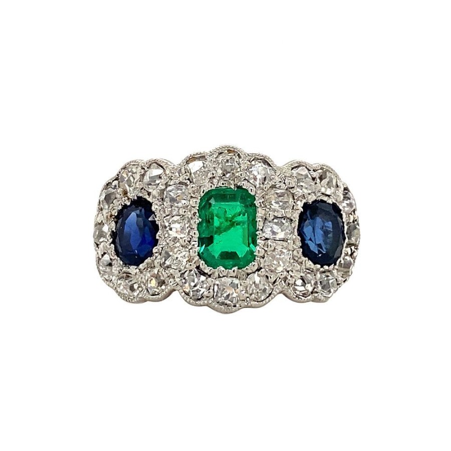 Jewelry vintage Rings With Gemstone | Gold Ring With Emerald, Sapphire And Diamond 18 Krt