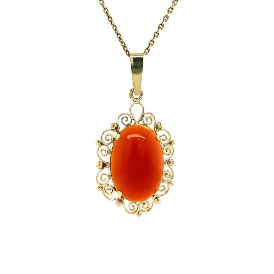 Jewelry vintage Pendant With Gemstone | Gold Pendant With Carnelian 14 Krt