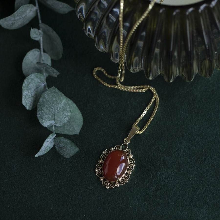 Jewelry vintage Pendant With Gemstone | Gold Pendant With Carnelian 14 Krt