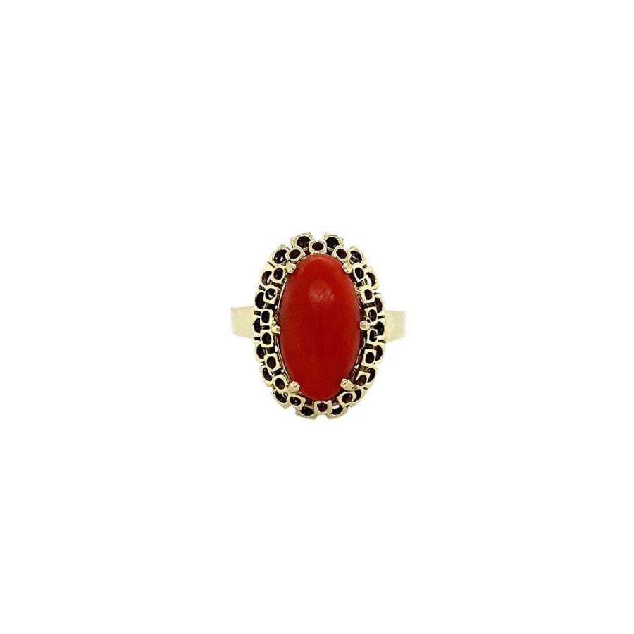 Jewelry vintage Rings With Gemstone | Gold Ring With Red Coral 14 Krt