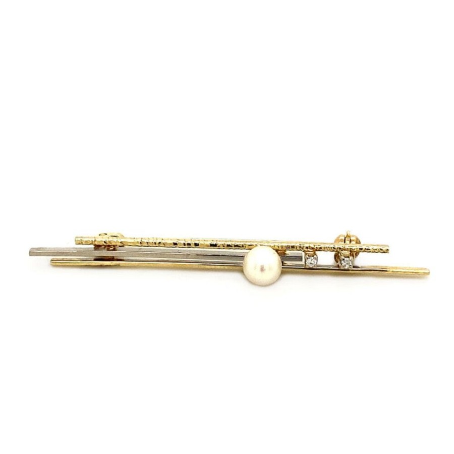 Jewelry vintage Brooches | Gold Brooch With Diamond And Pearl 14 Krt